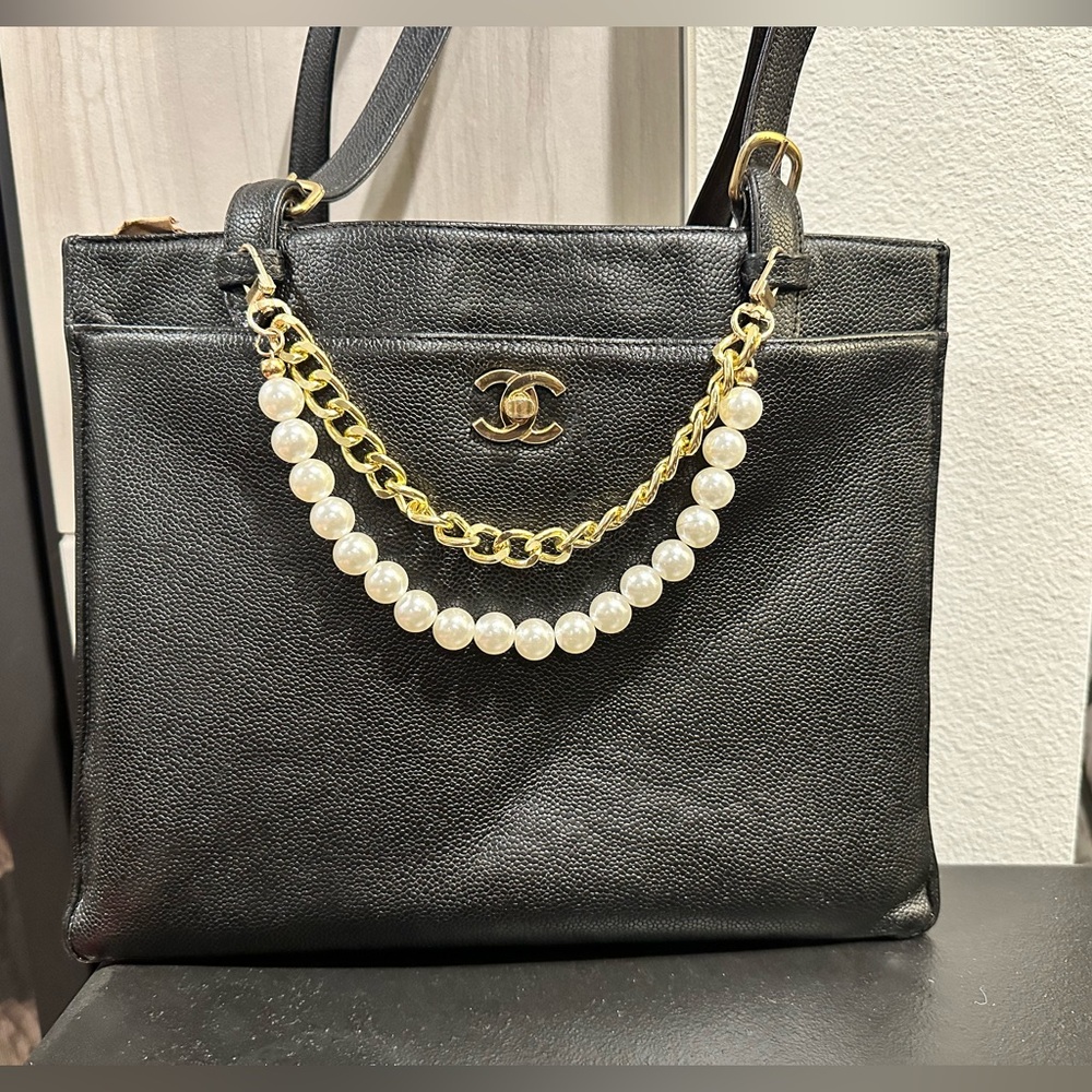 Large Chanel Timeless Black Caviar Tote Bag 24k Gold Hardware